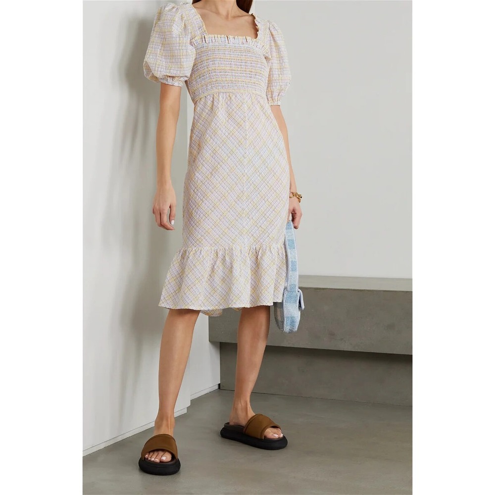 NWT GANNI Seersucker Check Midi Dress Multicolor Size EU 40/ US 8 $260 - Picture 4 of 16
